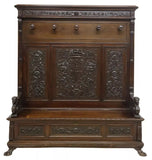 Antique Hall Bench, Large Italian Renaissance Revival, Carved Walnut, E. 1900s! - Old Europe Antique Home Furnishings