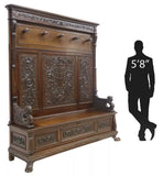 Antique Hall Bench, Large Italian Renaissance Revival, Carved Walnut, E. 1900s! - Old Europe Antique Home Furnishings