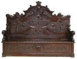 Antique Hall Bench, Renaissance Revival, Carved, Oak, Coffer-Base, 19th, 1800s - Old Europe Antique Home Furnishings