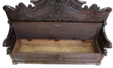 Antique Hall Bench, Renaissance Revival, Carved, Oak, Coffer-Base, 19th, 1800s - Old Europe Antique Home Furnishings