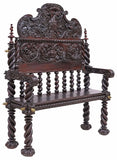 Antique Hall Bench, Spanish, Baroque Revival, Carved, Walnut, Twist Legs, 1800s