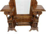 Antique Hall Stand, Mirrored, Italian Carved, Walnut, Beveled Mirror, E. 1900's - Old Europe Antique Home Furnishings