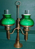 Antique Lamp, Brass Student Lamp W/ Two Emerald Shades, Lighting, 28.25 Ins.! - Old Europe Antique Home Furnishings