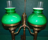 Antique Lamp, Brass Student Lamp W/ Two Emerald Shades, Lighting, 28.25 Ins.! - Old Europe Antique Home Furnishings