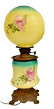 Antique Lamp, "Gone W/ The Wind" Converted Oil Lamp, Yellow, Gilt Base, 1800s! - Old Europe Antique Home Furnishings