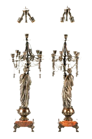 Antique Lamps, Candelabrum, Pair of French Neoclassical Bronze Lamps, Gorgeous! - Old Europe Antique Home Furnishings