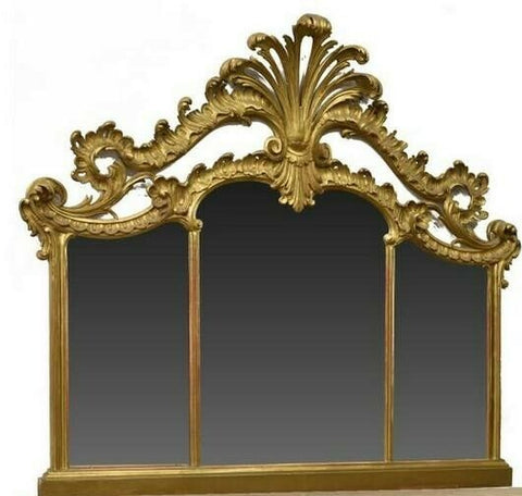 Antique Mirror, Ornate, Gold, Gilt, Venetian, Overmantle, App 50.5", Early 1900s - Old Europe Antique Home Furnishings