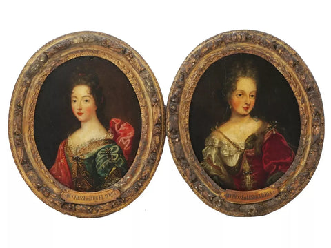 Antique Oil Paintings, Portraits, (2) French Noble Females, 16th / 17 Century!! - Old Europe Antique Home Furnishings