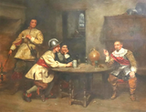 Antique Painting, OIl, Tavern Scene, Signed, Walter Duncan, (1848-1932), 1800s! - Old Europe Antique Home Furnishings