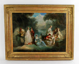 Antique Painting, Oil on Canvas, French, "Courting Scene", Giltwood, 1800s, 19 C - Old Europe Antique Home Furnishings