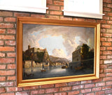 Antique Painting, Oil on Canvas, Italian School, Realsim, Canal, Village, 1800s