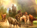 Antique Painting, Oil on Canvas on Board, Cattle, European, Signed by Heiniger!! - Old Europe Antique Home Furnishings