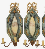 Antique Sconces, 4 Italian Painted, Marbelized, Two-Light, Crest, Scroll, 1900s - Old Europe Antique Home Furnishings