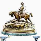 Antique Sculpture, Bronze, Large, Pierre Jules Mene, French, "Fox Hunt", Marble Base!