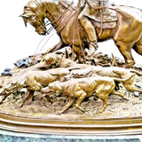 Antique Sculpture, Bronze, Large, Pierre Jules Mene, French, "Fox Hunt", Marble Base!