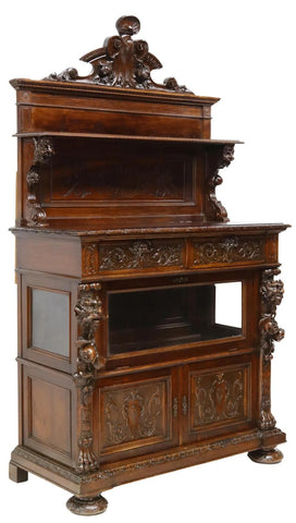 Antique Server, Display Case, Italian Renaissance Revival, Carved, 1800s - Old Europe Antique Home Furnishings
