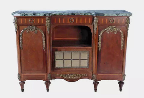 Antique Server, French, Bronze Mounted, Marble Top, Mirrored Door, C. 1900's!