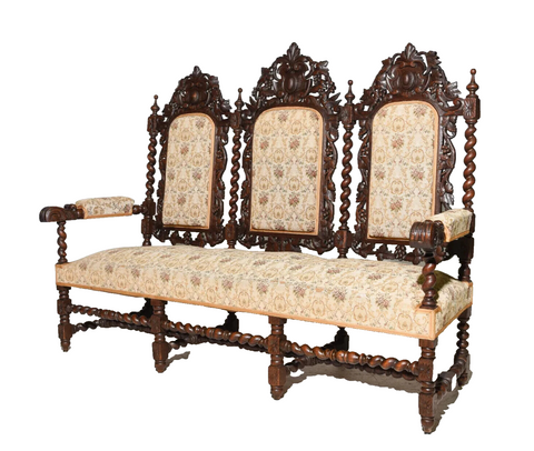 Antique Settee, French Louis XIII Style, Carved Oak, Barley Twist 19th C., 1800's!! - Old Europe Antique Home Furnishings