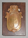 Antique Shield Plaque, The Bradley House, Authentic English, Brass, Oak, 1928!! - Old Europe Antique Home Furnishings