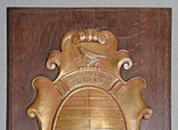 Antique Shield Plaque, The Bradley House, Authentic English, Brass, Oak, 1928!! - Old Europe Antique Home Furnishings
