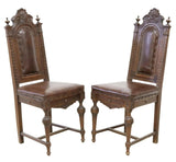 Antique Side Chairs, (6) Italian Baroque Style, Brown Upholstery, 19th C, 1800s! - Old Europe Antique Home Furnishings