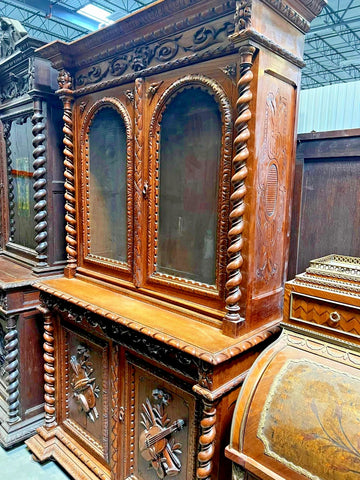 Antique Sideboard, Buffet, Rena Revival, Walnut, Barley Twist, Carved, Figural!