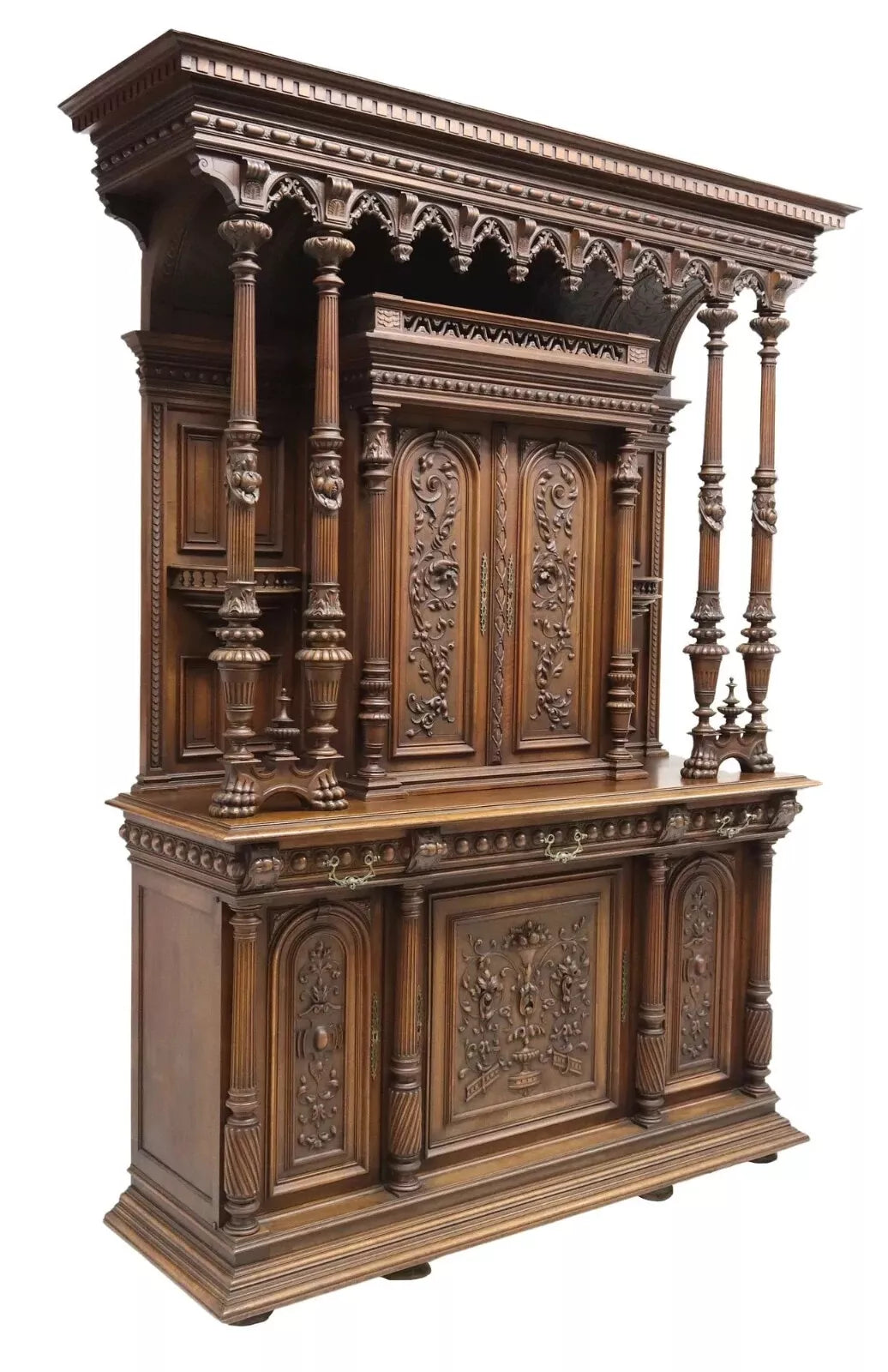 Antique Sideboard, French Renaissance Revival, Carved Walnut, 19th C.,  1800s!!, image size:1036x1600