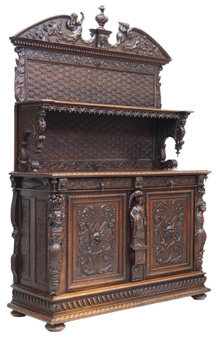 Antique Sideboard, French Renaissance Revival, Carved, 19th C., 1800s!! - Old Europe Antique Home Furnishings