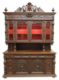 Antique Sideboard, Hunt, French Henri II Style, Carved, Oak, Beveled Gl, 20th C. - Old Europe Antique Home Furnishings