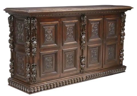 Antique Sideboard, Italian Renaissance Revival Carved, Figural, Foliate, 1800s! - Old Europe Antique Home Furnishings