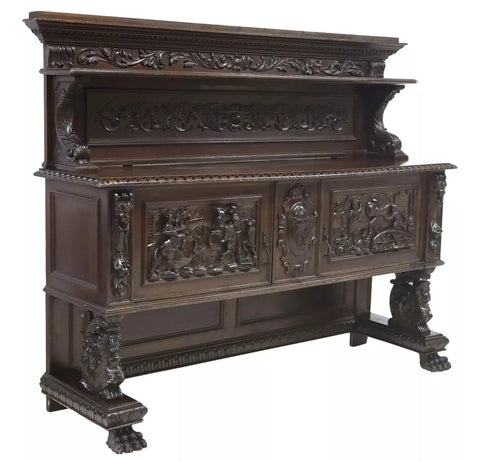 Antique Sideboard, Italian Renaissance Revival, Carved, Walnut, Early 1900s!! - Old Europe Antique Home Furnishings