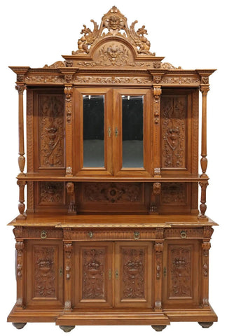 Antique Sideboard, Italian, Renaissance Revival, Crest, Mirrors