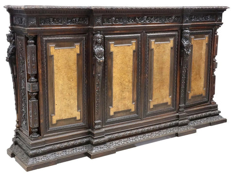 Antique Sideboard, Renaissance Revival Style, Carved, Walnut, 108.5 Ins .L!! - Old Europe Antique Home Furnishings