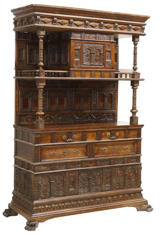 Antique Sideboard, Spanish Renaissance Revival, Arcaded, Foliated, 19th C,  1800s! - Old Europe Antique Home Furnishings