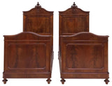 Antique Single Beds, Pair, &nbsp;Italian, Figured Walnut, Cartouche, Dark Wood Tones, 1800s, 19th C.!