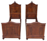 Antique Single Beds, Pair, &nbsp;Italian, Figured Walnut, Cartouche, Dark Wood Tones, 1800s, 19th C.!