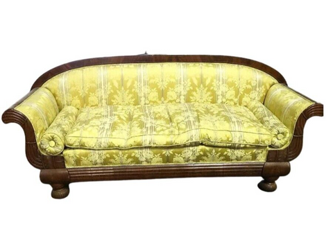 Antique Sofa, American Empire, Yellow Fabric, Dark Wood, Early 1800's, 19th C - Old Europe Antique Home Furnishings