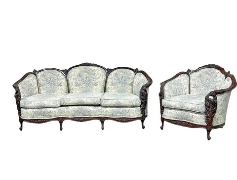 Antique Sofa and Chair Set, Art Nouveau attrib to KARPEN, Carved, 1900s-E. 1900s