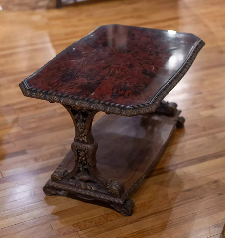 Antique Table, Belgian, Faux Tortoise Finish, Wood End Table, Early 1900s!! - Old Europe Antique Home Furnishings