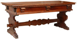 Antique Table / Desk, Italian Walnut Trestle Library, Carved, Border, 17-1800's! - Old Europe Antique Home Furnishings