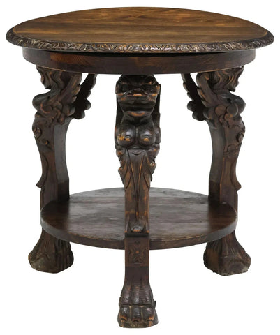 Antique Table, Occasional, Carved, Roundtop, Renaissance, Revival, early 1900s!