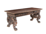 Antique Table, Trestle, Renaissance Revival, Carved, Walnut, 1800s, 19th C.! - Old Europe Antique Home Furnishings