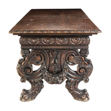 Antique Table, Trestle, Renaissance Revival, Carved, Walnut, 1800s, 19th C.! - Old Europe Antique Home Furnishings