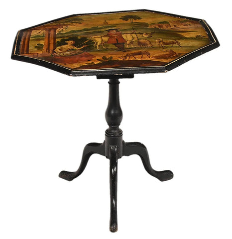 Antique Tea Table, Tilt Top, George III Sty, Paint Decorated, Octagonal, 1700s! - Old Europe Antique Home Furnishings