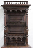 Antique Vaisselier Cabinet, Flemish Renaiss Revival Walnut, Carved Lion, 1800s!! - Old Europe Antique Home Furnishings