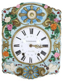 Antique Wall Clock, French Morbier/ Comtoise, Polychrome Painted Metal, 1800's - Old Europe Antique Home Furnishings