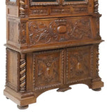 Antique Secretary, Bookcase, Fine French Henri II Style, Carved Oak, 1800's!