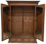 Antique Armoire, Carved, Italian Renassance Revival, Walnut, Burlwood, 1800s!