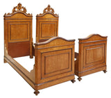 Antique, Beds, Maple, Pair (2) Italian Birdseye, Crest, Paneled, 19th C. 1800s - Old Europe Antique Home Furnishings