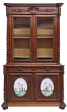 Antique Buffet Deux Corps, French Henri II, Carved Oak, China Cabinet, Porcelain